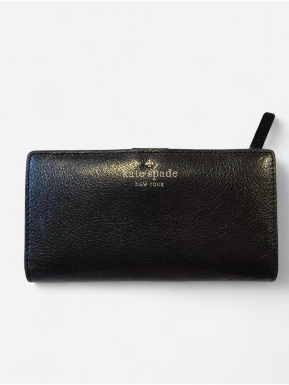 kate spade Black Leather Zip Wallet with Gold Logo